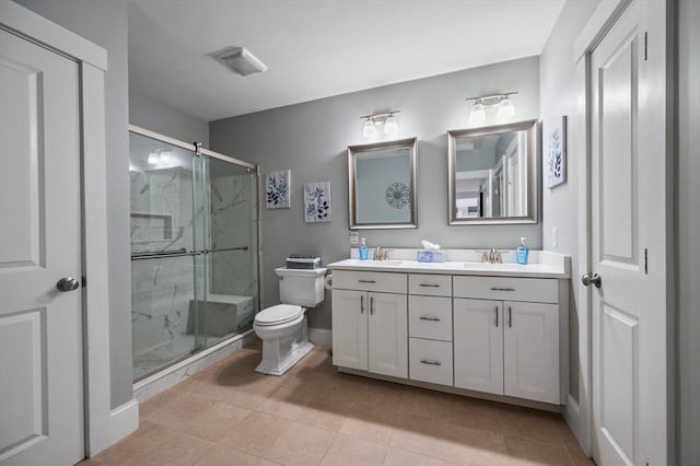 599 Washington St Unit 1, Pembroke, MA 02359 - bathroom featuring double vanity, a marble finish shower, and tile patterned flooring