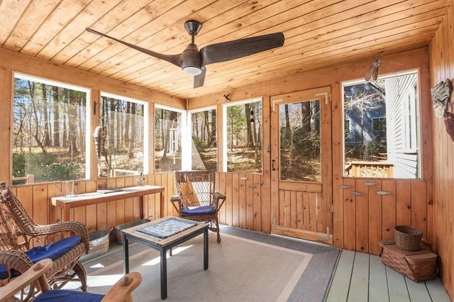 sunroom with a ceiling fan and a wealth of natural light