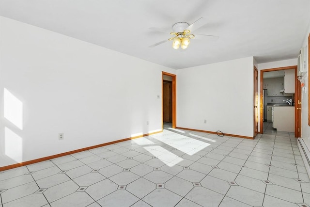 spare room featuring sink and ceiling fan