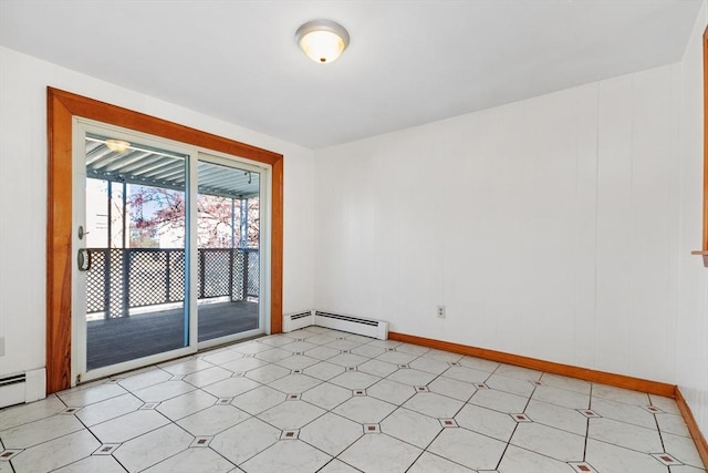 empty room featuring a baseboard heating unit