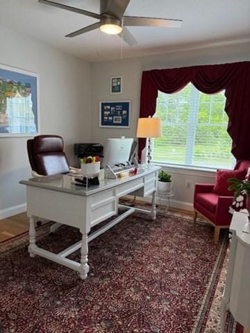 1 Karas Way, Plymouth, MA 02360 - office with ceiling fan, baseboards, and wood finished floors