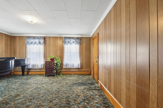 common area with wooden walls