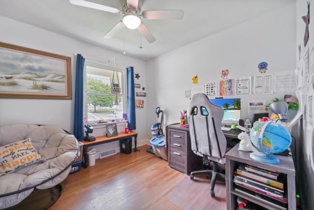 62 Greenbrier Dr, New Bedford, MA 02745 - office area featuring light wood-type flooring, a ceiling fan, and baseboards