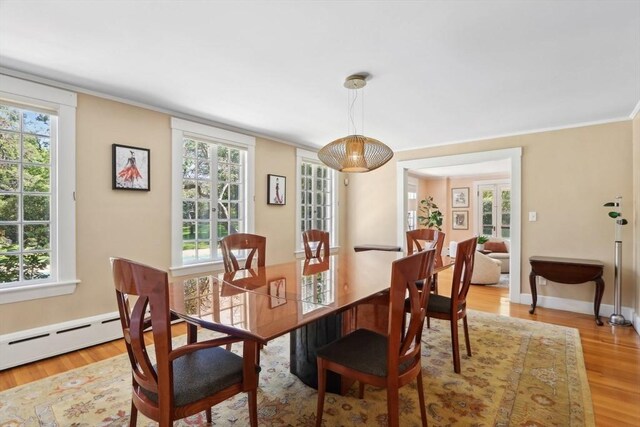 10 Orchard Rd, Gloucester, MA 01930 - dining room with light wood-style flooring, healthy amount of natural light, baseboards, and crown molding
