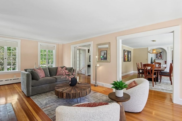 10 Orchard Rd, Gloucester, MA 01930 - living area featuring light wood-style floors, baseboard heating, and baseboards