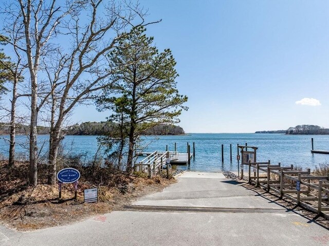view of dock with a water view