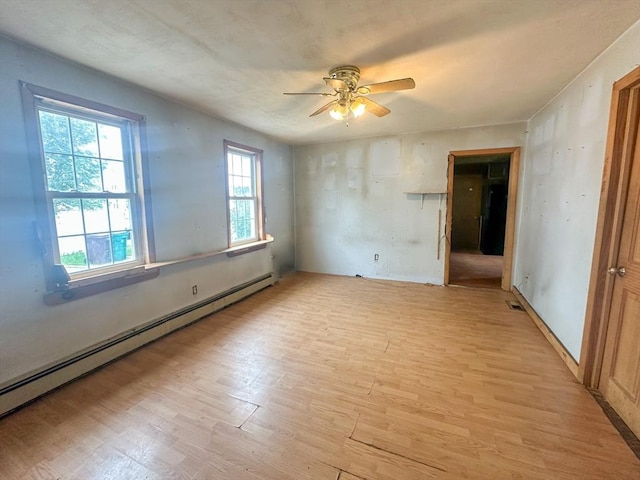 233 Grove St, Woonsocket, RI 02895 - unfurnished room with a baseboard heating unit, a ceiling fan, and light wood-type flooring