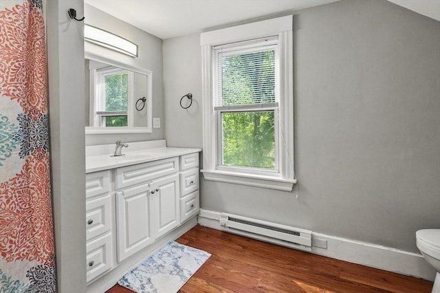 171 Boyce St, Auburn, MA 01501 - bathroom with a baseboard radiator, plenty of natural light, vanity, and wood finished floors