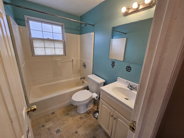 full bath featuring toilet,  shower combination, and vanity