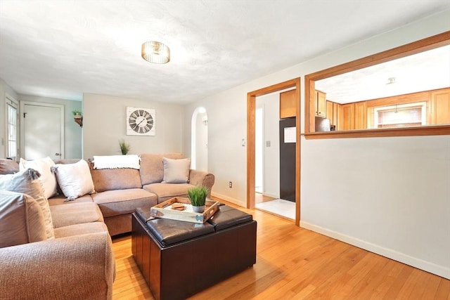 116 Anthony St, Agawam, MA 01001 - living area featuring arched walkways, baseboards, and light wood-style floors