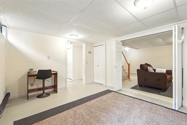 116 Anthony St, Agawam, MA 01001 - finished basement featuring a drop ceiling, baseboards, and stairway