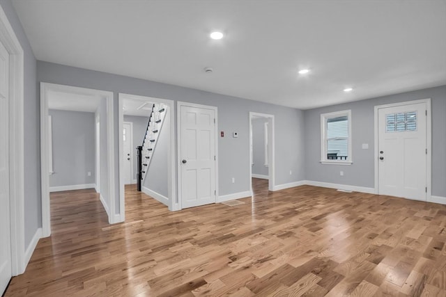 interior space with light hardwood / wood-style floors