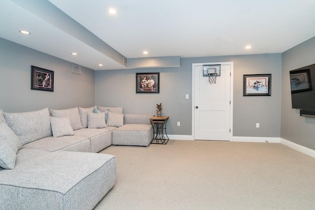 living room featuring light colored carpet