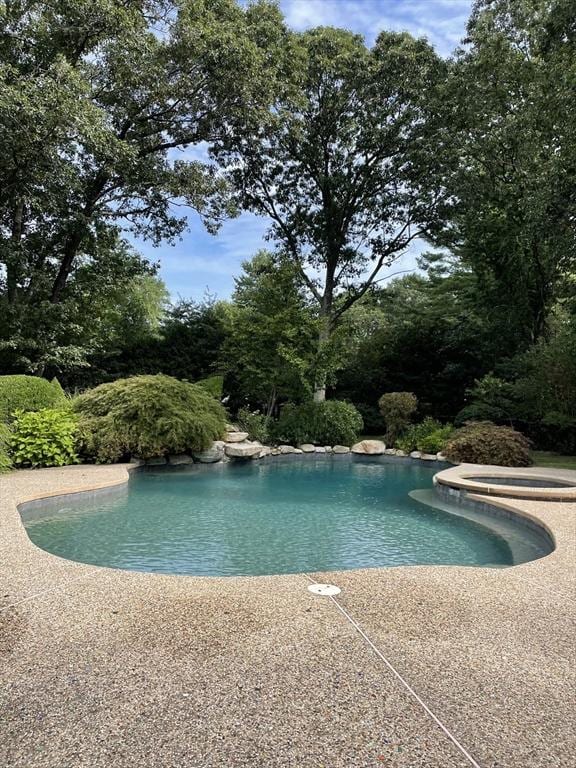 view of swimming pool featuring a patio area