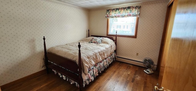 109 Wilder St, Swansea, MA 02777 - bedroom with wood finished floors, baseboard heating, and wallpapered walls