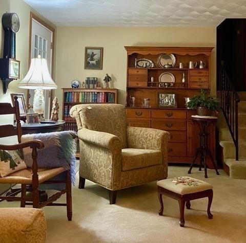 109 Wilder St, Swansea, MA 02777 - sitting room with light colored carpet and stairway