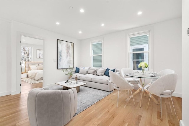 63 Oak St Unit 2, Somerville, MA 02143 - living room featuring recessed lighting, light wood-style floors, and baseboards