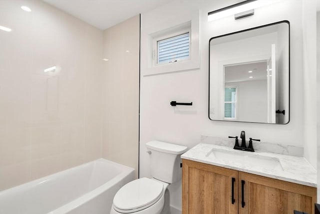 63 Oak St Unit 2, Somerville, MA 02143 - full bathroom featuring vanity, toilet, bathtub / shower combination, and plenty of natural light