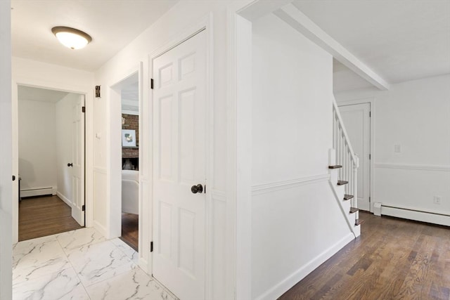 133 Jean Dr, Seekonk, MA 02771 - hall with baseboard heating, stairs, marble look tile flooring, and a baseboard heating unit
