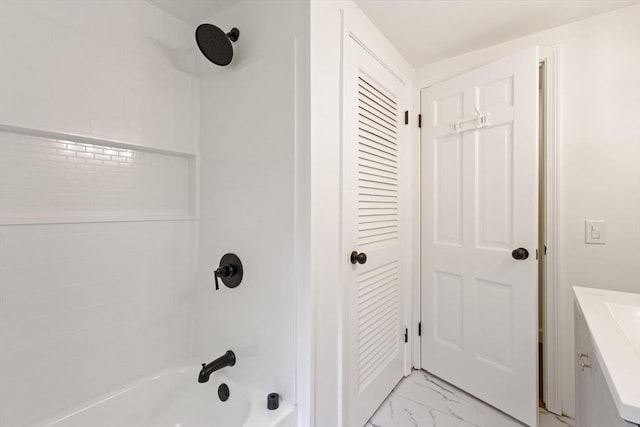 133 Jean Dr, Seekonk, MA 02771 - full bathroom featuring washtub / shower combination, marble finish floors, and vanity