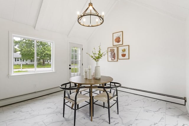 133 Jean Dr, Seekonk, MA 02771 - dining area featuring marble finish flooring, a chandelier, and a baseboard heating unit
