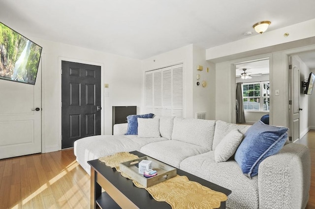 226-236 River St Unit 5, Haverhill, MA 01832 - living area with wood finished floors and a ceiling fan