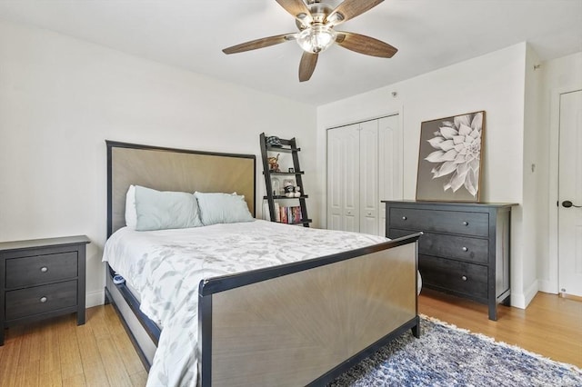 226-236 River St Unit 5, Haverhill, MA 01832 - bedroom featuring light wood-type flooring, a closet, ceiling fan, and baseboards
