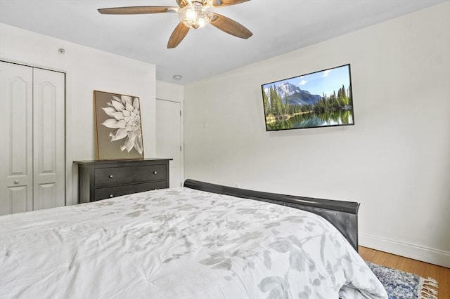 226-236 River St Unit 5, Haverhill, MA 01832 - bedroom with a closet, wood finished floors, baseboards, and ceiling fan