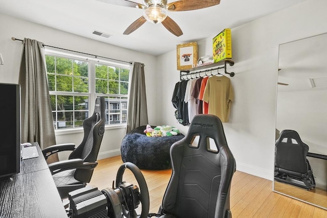 226-236 River St Unit 5, Haverhill, MA 01832 - home office with ceiling fan, baseboards, and wood finished floors