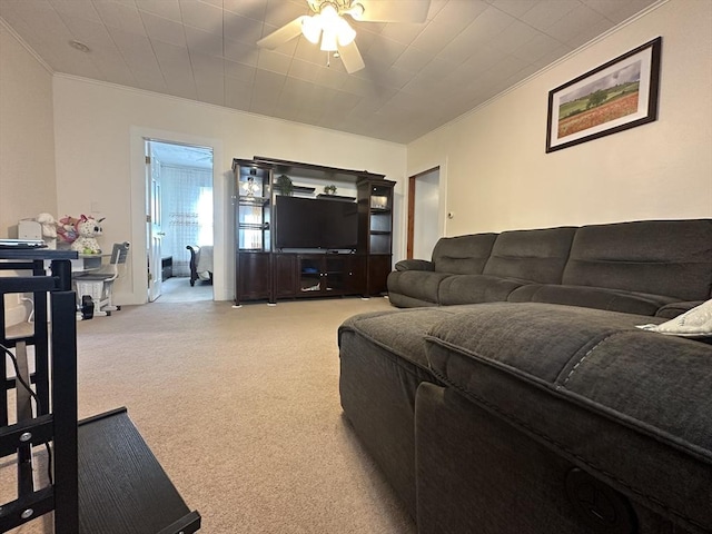 44-46 Spring St, West Springfield, MA 01089 - living area featuring ornamental molding, carpet, and a ceiling fan
