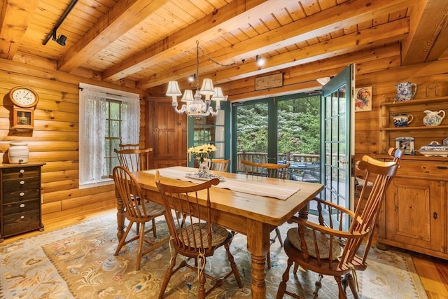 7 Rileys Way, Dartmouth, MA 02747 - dining room with wooden ceiling with exposed beams, light wood-style flooring, healthy amount of natural light, rail lighting, and a chandelier