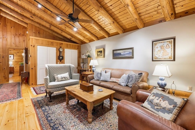 7 Rileys Way, Dartmouth, MA 02747 - living room with wooden ceiling, hardwood / wood-style floors, a ceiling fan, and wooden walls