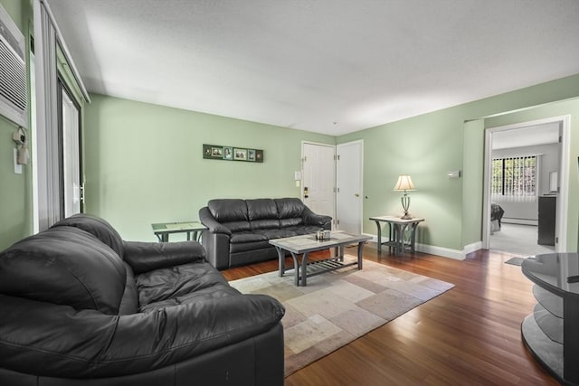 1410 Skyline Dr Unit 11, Lowell, MA 01854 - living room featuring wood finished floors, a baseboard heating unit, and baseboards