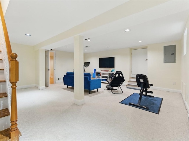 200 Winchester St Unit 1, Brookline, MA 02446 - workout area with electric panel, carpet floors, baseboards, and recessed lighting