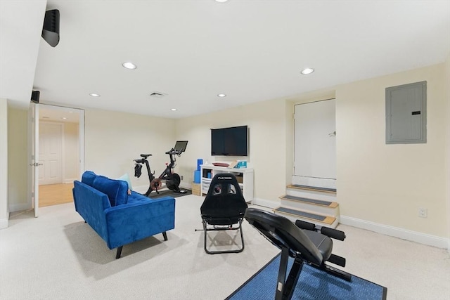 200 Winchester St Unit 1, Brookline, MA 02446 - exercise area featuring electric panel, carpet floors, recessed lighting, and baseboards