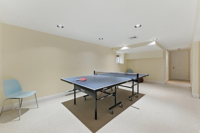 200 Winchester St Unit 1, Brookline, MA 02446 - game room featuring carpet flooring, baseboards, a baseboard heating unit, and recessed lighting