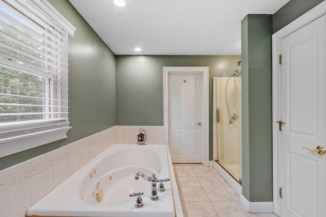 28 Sandy Ridge Rd, Sterling, MA 01564 - bathroom with a whirlpool tub, a stall shower, and recessed lighting