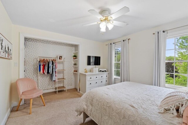 28 Sandy Ridge Rd, Sterling, MA 01564 - bedroom with light carpet, multiple windows, baseboards, and ceiling fan