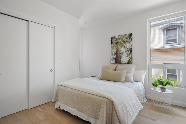 bedroom featuring a closet and wood finished floors