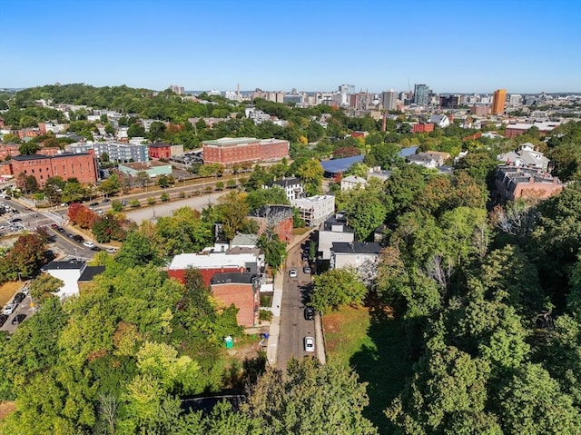 drone / aerial view with a city view