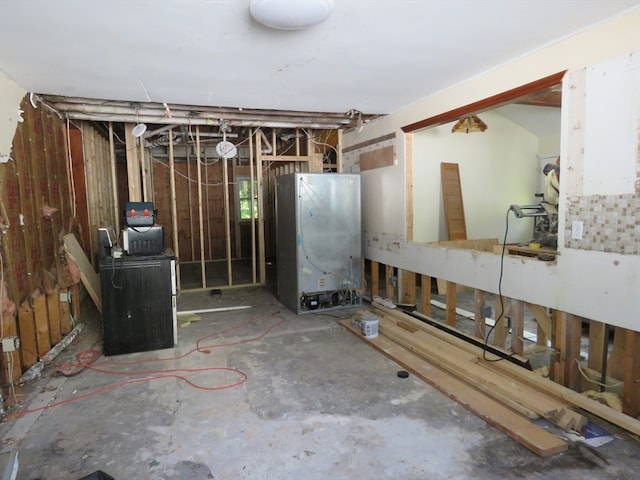 basement featuring refrigerator