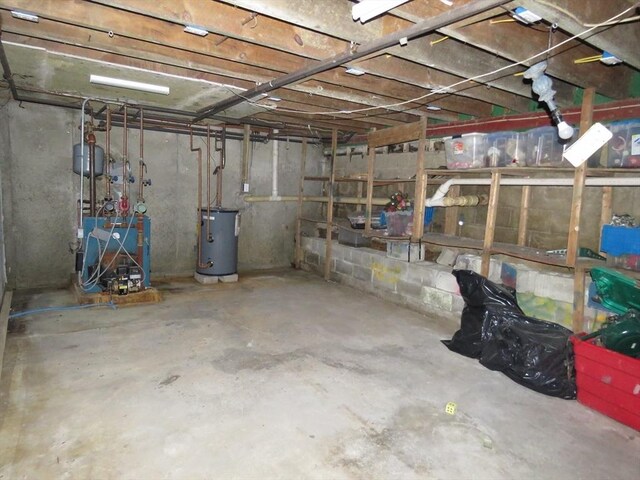 basement featuring water heater