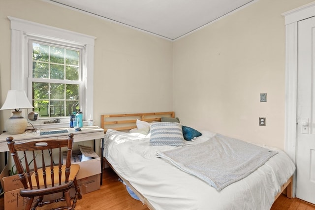 bedroom with light hardwood / wood-style flooring