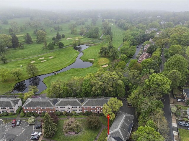 bird's eye view of a large body of water and a local golf course