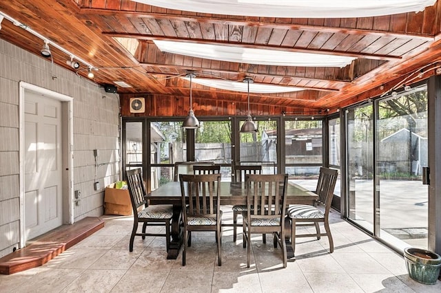 sunroom with rail lighting and plenty of natural light