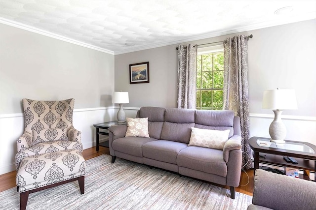 40 King Philip Dr, Rehoboth, MA 02769 - living room featuring wood finished floors and ornamental molding