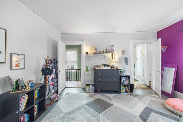 bedroom with crown molding