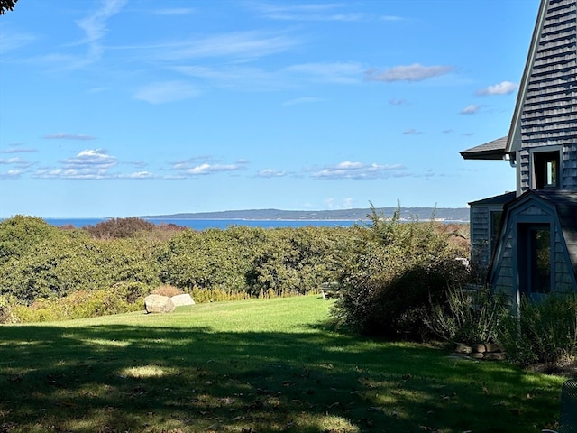 view of yard with a water view