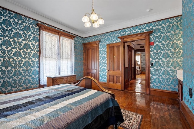 4 W Broadway, Gardner, MA 01440 - bedroom featuring wood-type flooring, multiple windows, an inviting chandelier, and wallpapered walls