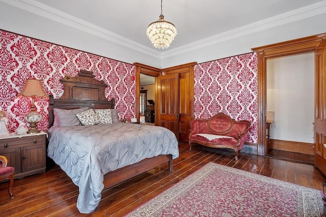 4 W Broadway, Gardner, MA 01440 - bedroom with a chandelier, dark wood-style flooring, baseboards, and crown molding